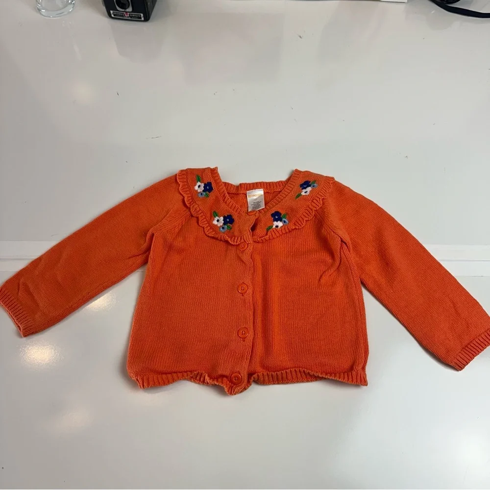 Gymboree Orange Knit Cardigan | Blue Floral · Fall Cottagecore Toddler Sweater